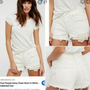Free people daisy chain white denim distressed shorts,  size 24 New With Tags